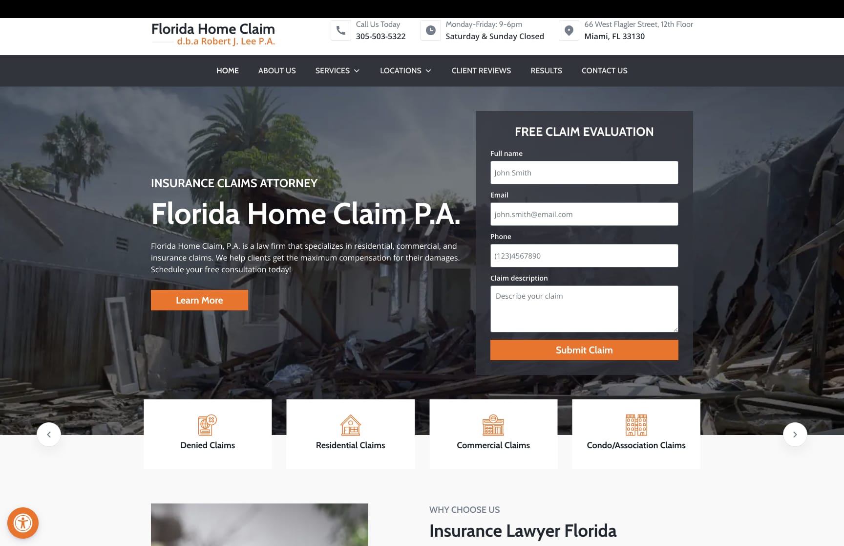 Floridahomeclaim landing page screenshot